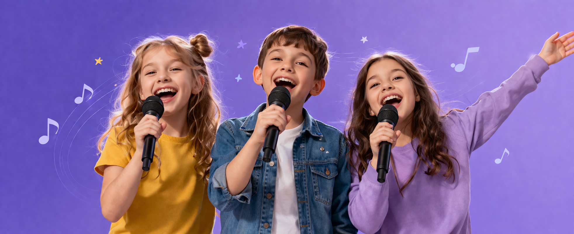 Дети поют в микрофоны